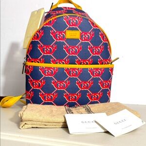 NEW Gucci Blue and Yellow Patterned Backpack PEACE SIGN ✌🏼 AUTHENTIC
